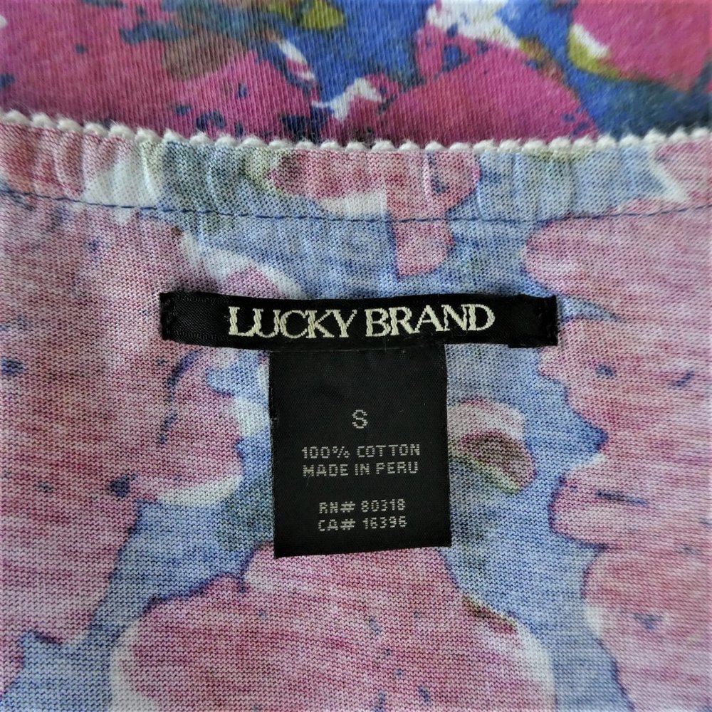 Lucky Brand Peru Maxi Dress Pink Blue Floral Cotton Silver Lurex Trim S - Picture 5 of 7